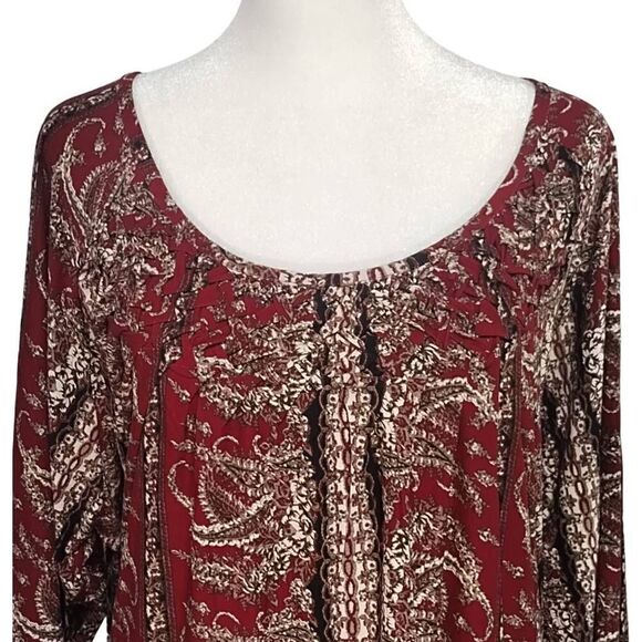 NWT Rafaella Textured Scoop Neck Blouse Sz 3X Burgundy Red Paisley - Picture 4 of 10